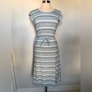 Striped Jersey nit dress with side slit and cap sleeve